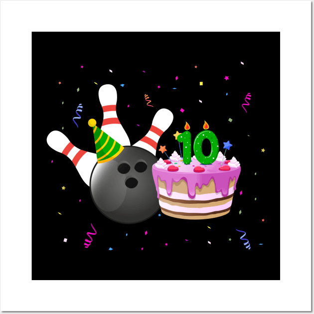 Bowling 10th Birthday Bday Party Kids 10 years Old Bowler Wall Art by Msafi